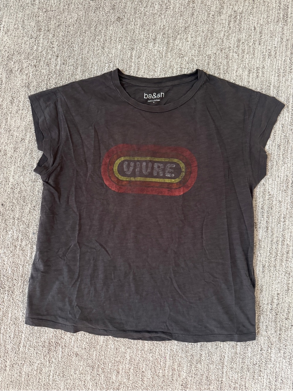 ba&sh Black / Grey Faded Graphic Vivre Crewneck Boxy Cotton Tee M